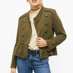 FREE PEOPLE Flared Peplum Hem Moss Green Military Jacket Steampunk Boho Grunge M